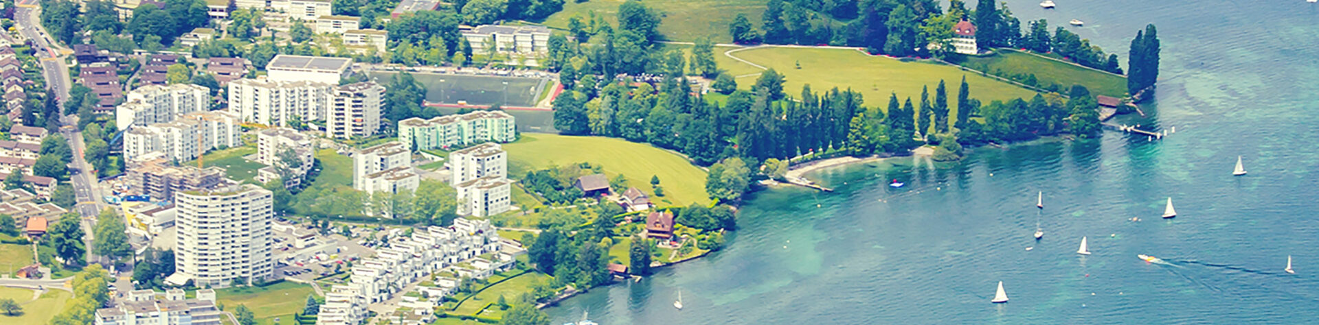 Aerial View Of Cityscape By River